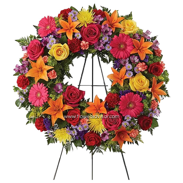 Multicolor Bright Standing Wreath - Condolence