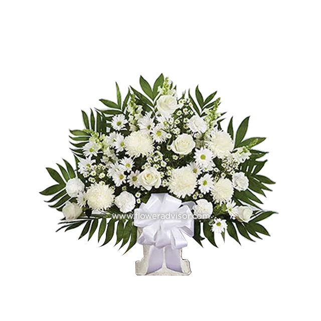 White Sympathy Floor Basket - Condolence