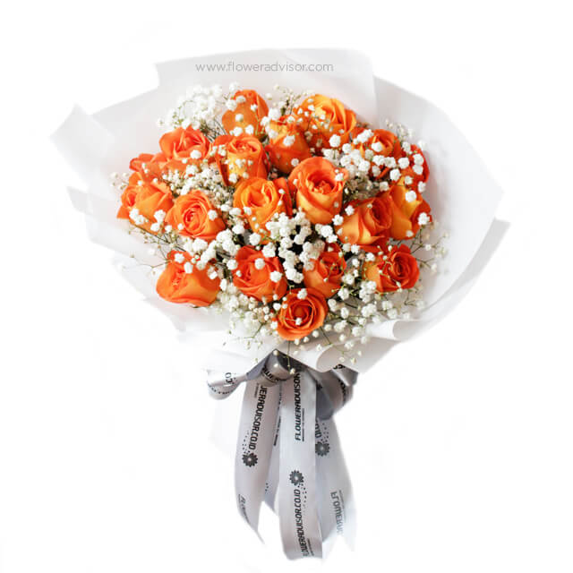 20 Orange Roses Bouquet - Singin in the Rain - Birthday