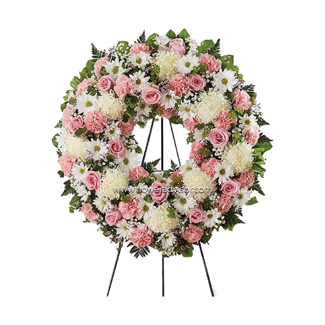 Pink & White Wreath Stand - Condolence