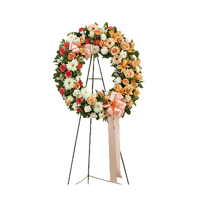 Peach, Orange & White Standing Wreath - Condolence