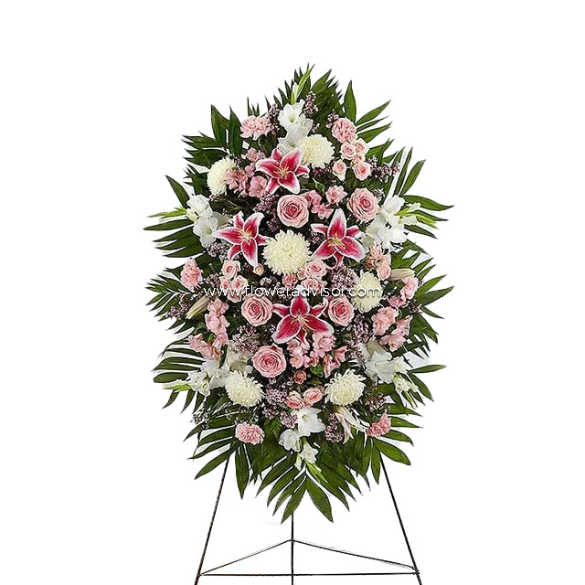 Pink & White Sympathy Standing Spray - Condolence