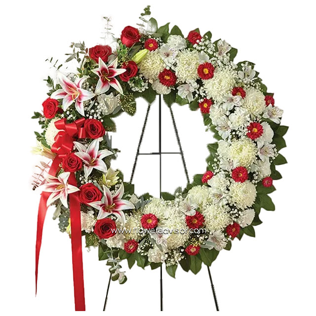 Red White Wreath Stand - Condolence